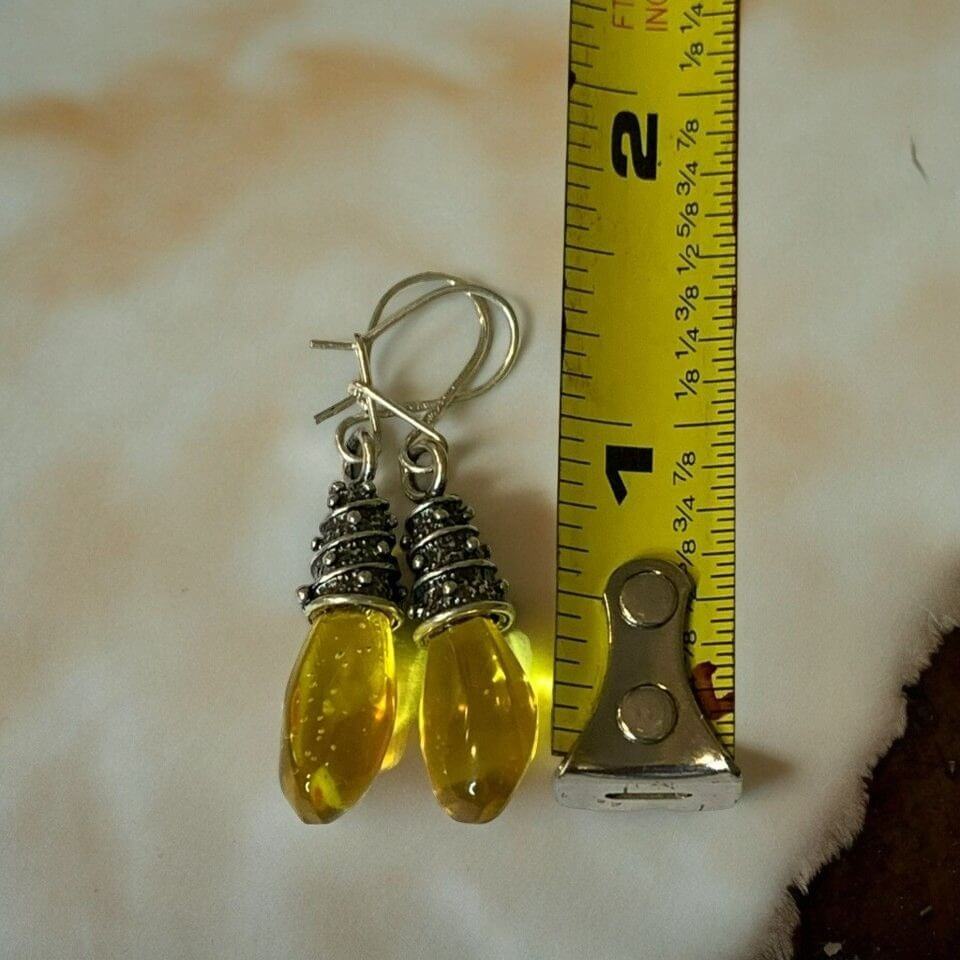 Sterling Silver 925 Women's Yellow Amber Dangle Earrings with measuring tape, silver jewelry, birthstone jewelry, beautiful colors.