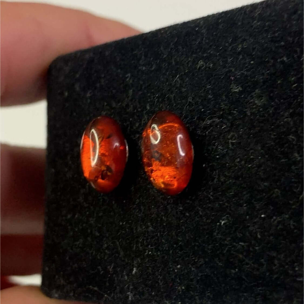 Sterling Silver 925 Cognac Freestanding Oval Stud Earrings with Stunning Colors on a black background