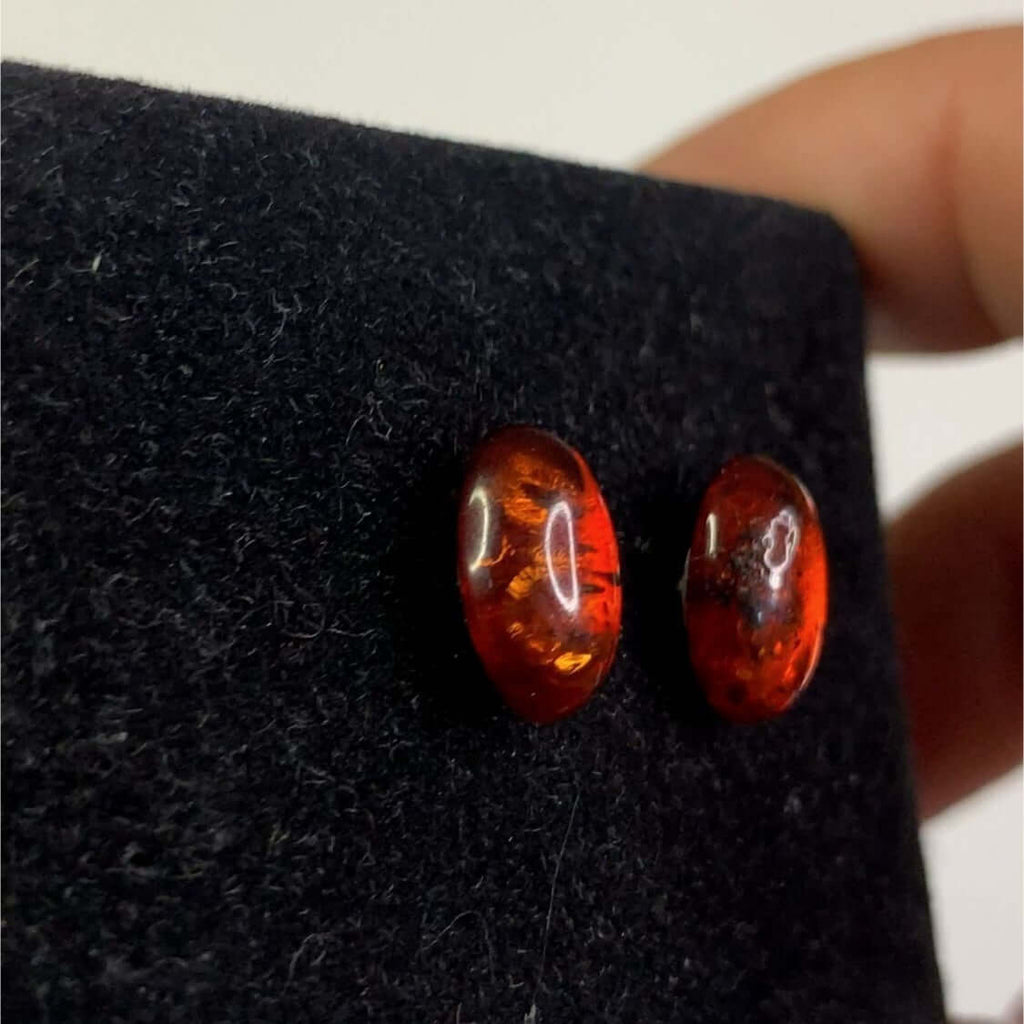 Sterling Silver 925 Cognac Amber Freestanding Oval Stud Earrings with Elegant Design and Beautiful Colors