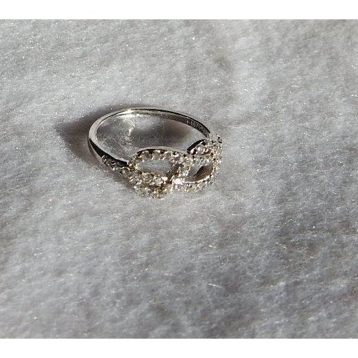 Sterling Silver Bow-Tie Ring with Numerous Small CZ Diamonds - Size 6