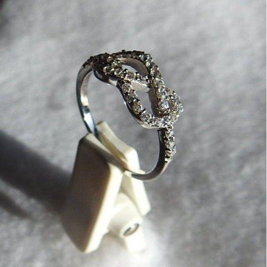 Sterling Silver Bow-Tie Ring, CZ Stones - Size 6