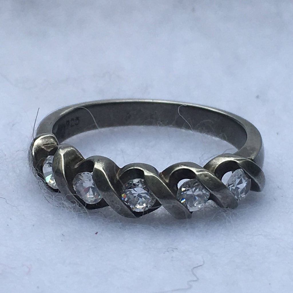 Sterling Silver Ring, 5 Simulated Diamonds, Size 9, Women's Jewelry